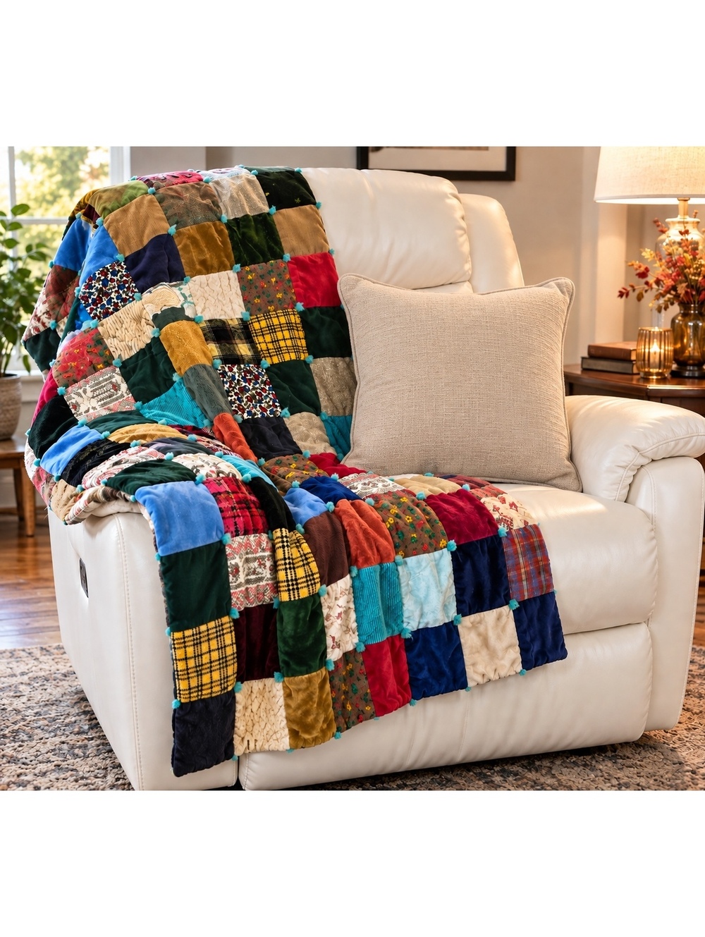 Vintage Patchwork Quilt Blanket 46x42 Cutter Quilt AS-IS